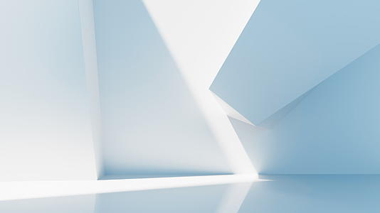白色几何体建筑空间与光影变化3D渲染视频的预览图
