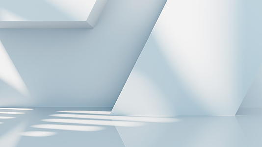 白色几何体建筑空间与光影变化3D渲染视频的预览图