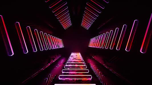 穿梭在发光霓虹线条隧道3D渲染视频的预览图