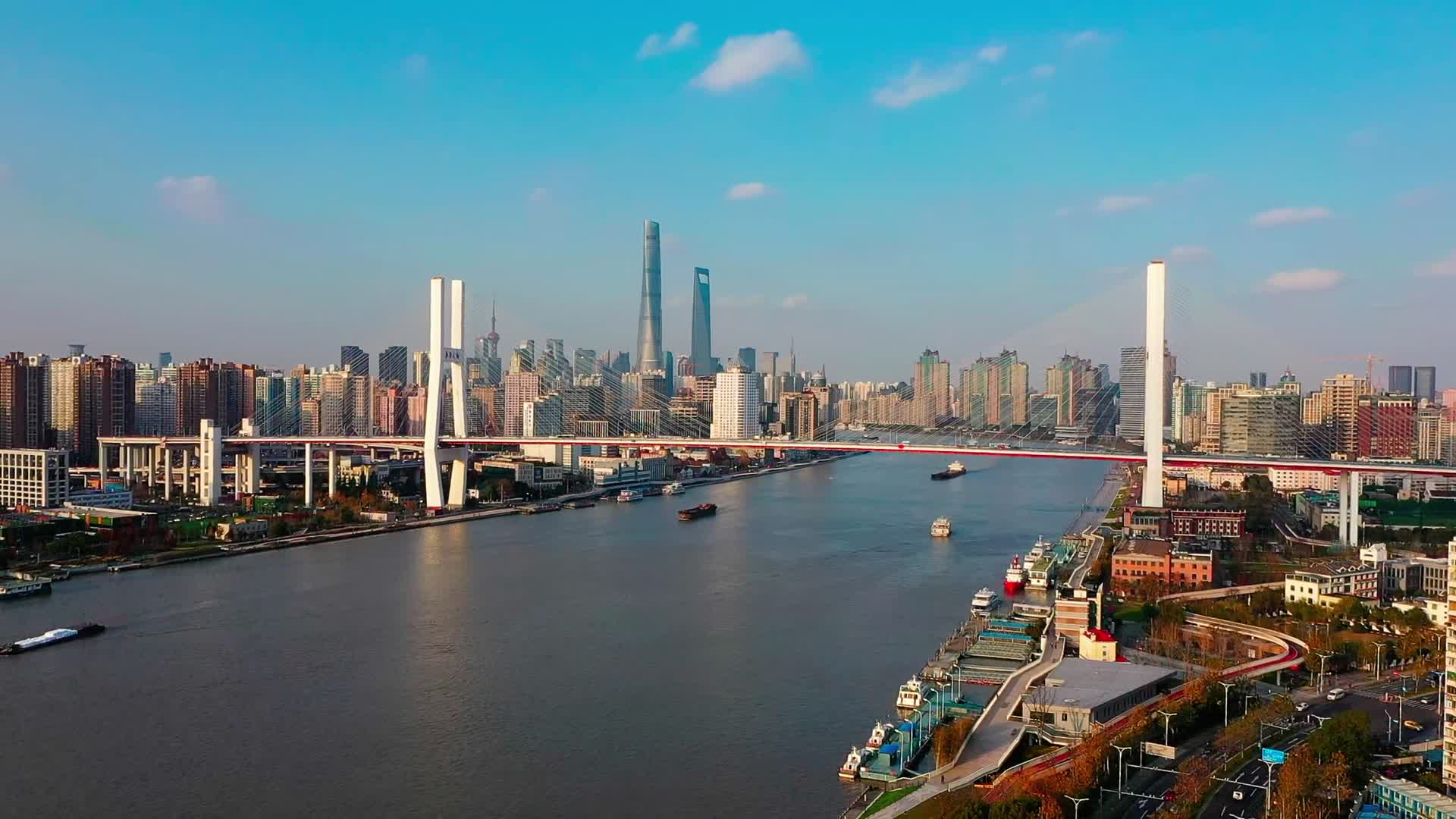 航拍上海的南浦大桥视频的预览图