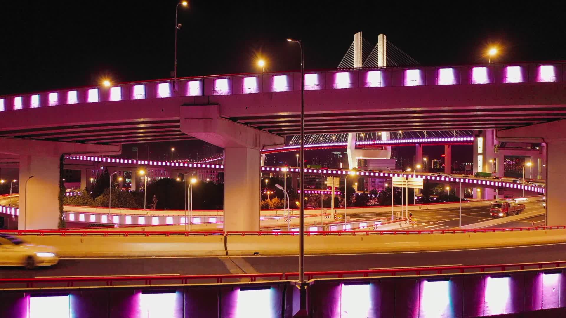 航拍上海南浦大桥夜景视频的预览图