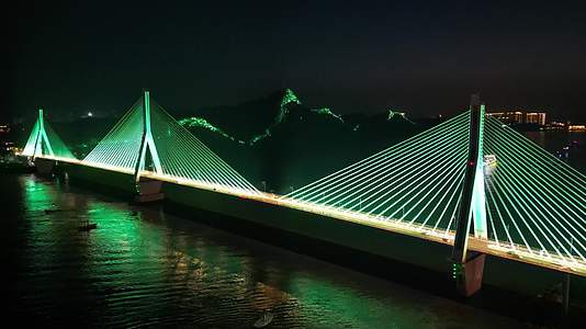 航拍湖北宜昌夷陵长江大桥夜景视频的预览图