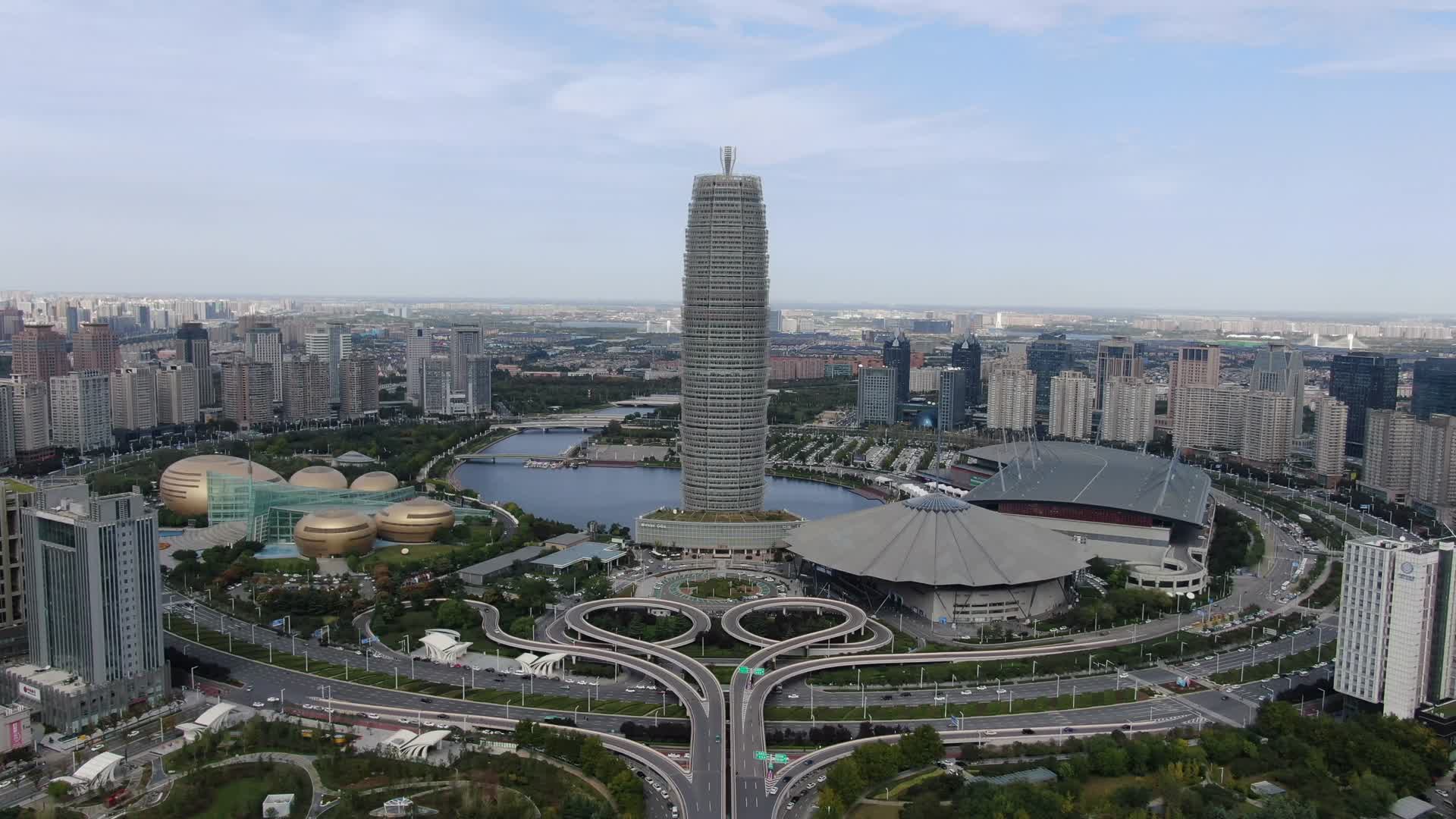 航拍河南郑州会展中心千玺广场视频的预览图