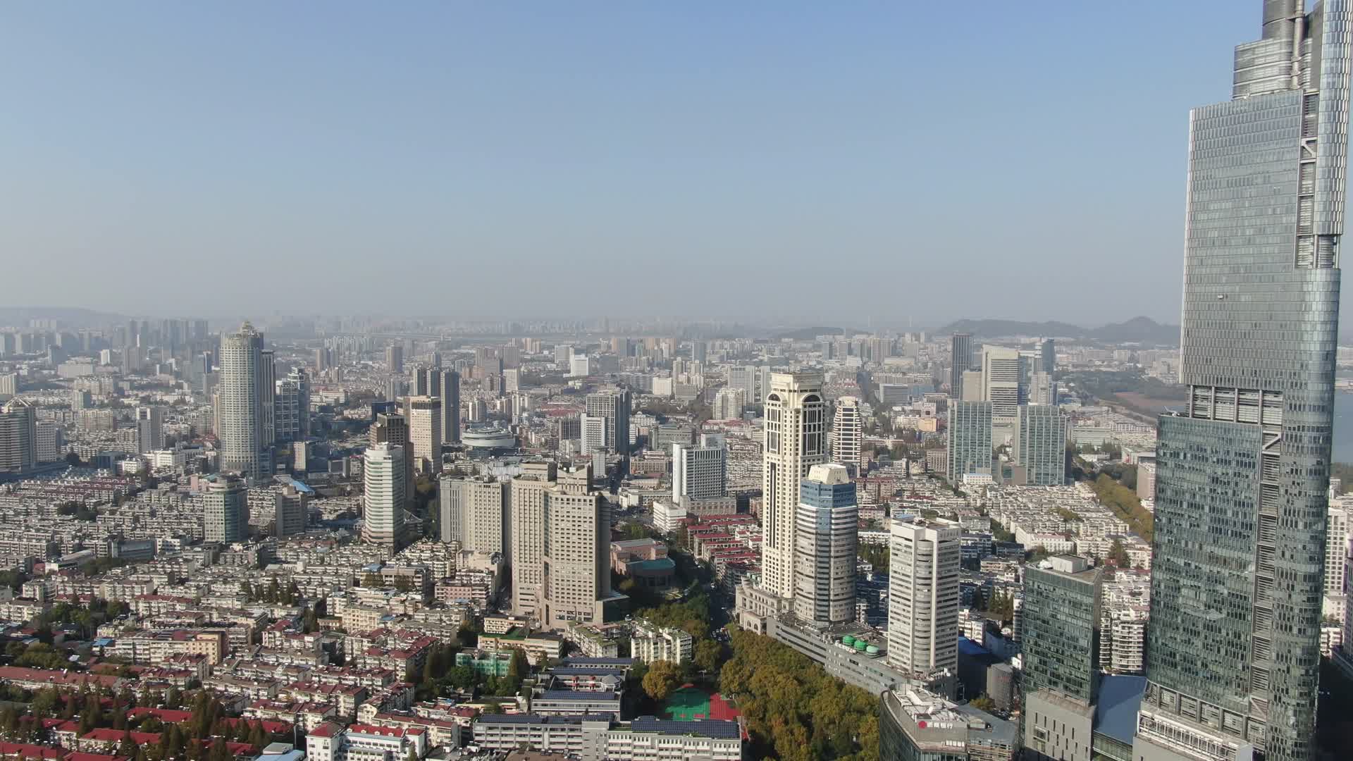 航拍江苏南京城市建设高楼城市天际线视频的预览图