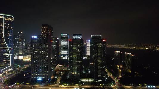 航拍浙江杭州钱江新城CBD夜景视频的预览图