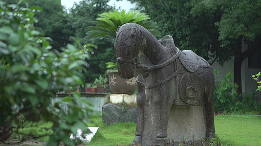 浙江义乌雨中的马雕塑视频的预览图