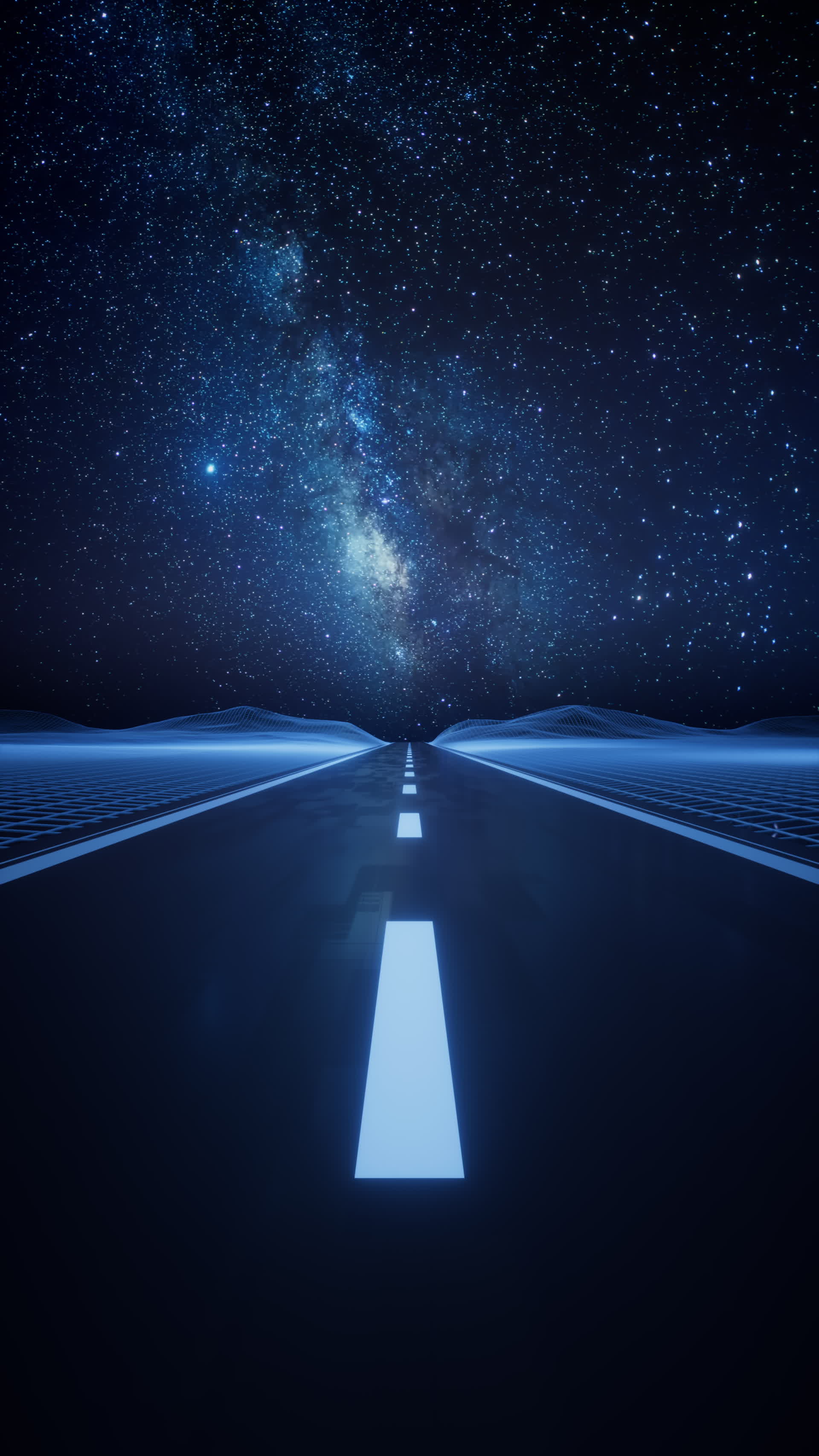夜晚的道路与星空背景3D渲染视频的预览图