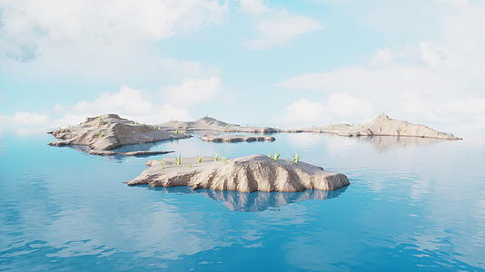 户外地形与湖面蓝天白云3D渲染视频的预览图