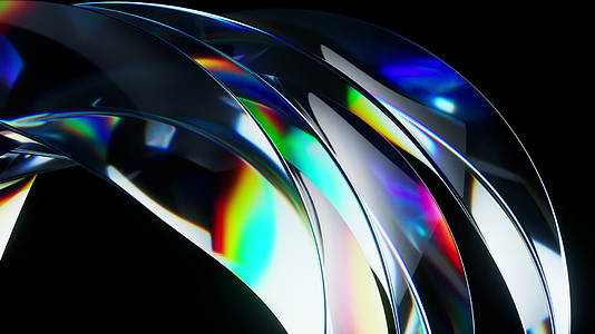 抽象多彩玻璃几何体与黑色背景3D渲染视频的预览图