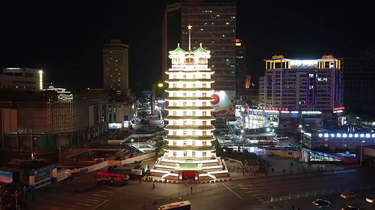 河南郑州二七塔夜景灯光航拍视频的预览图