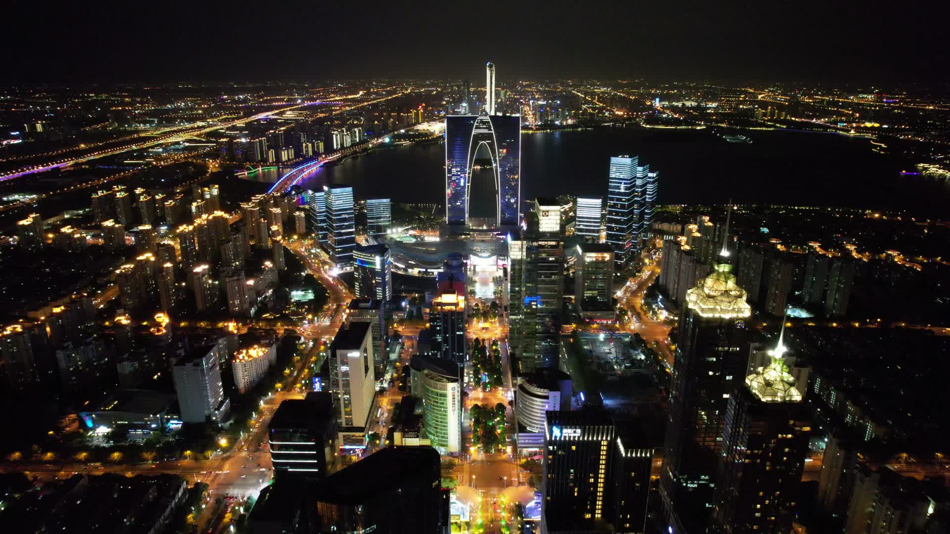 江苏苏州城市夜景灯光航拍视频的预览图