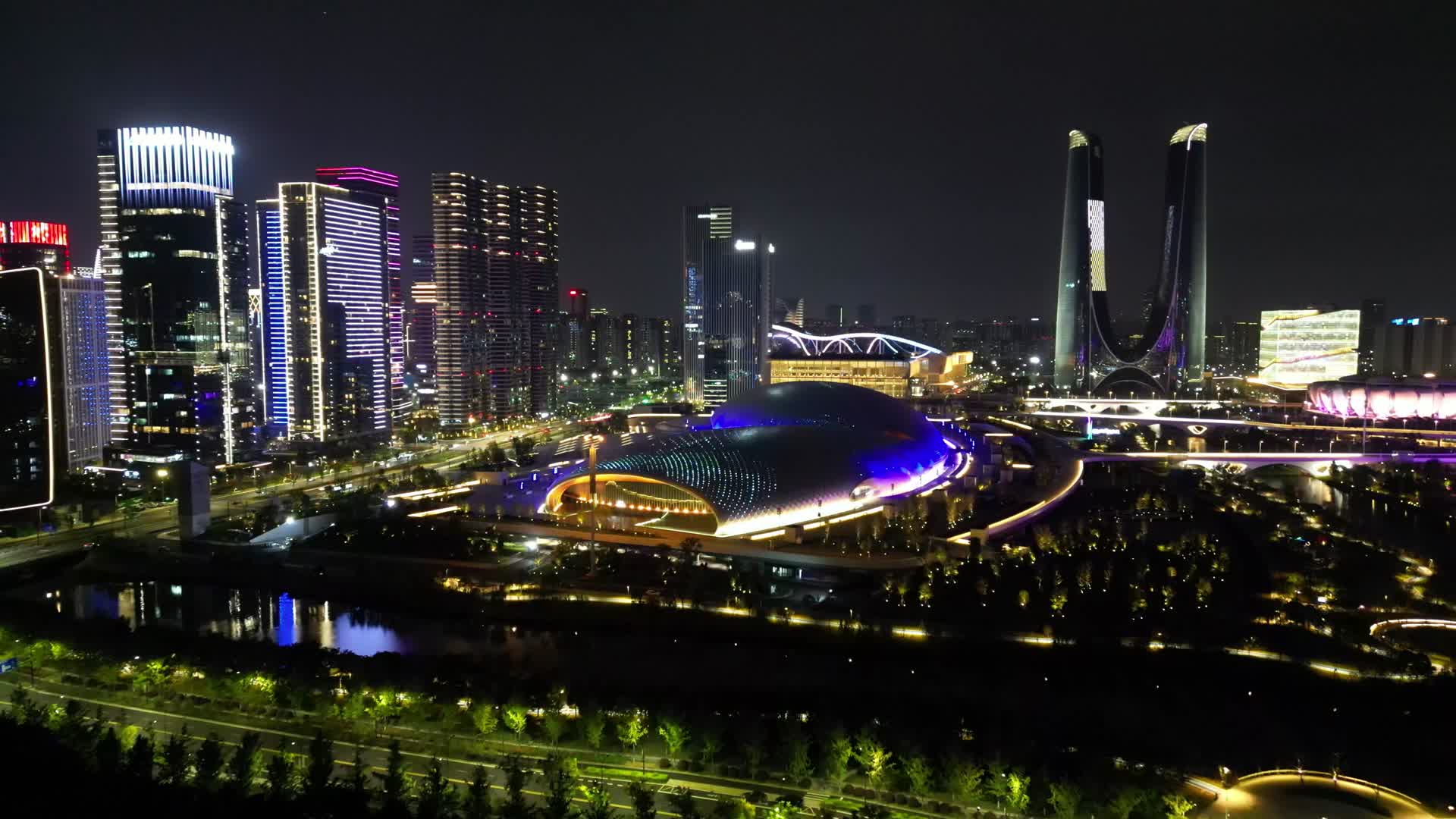 浙江杭州城市夜景灯光交通航拍视频的预览图