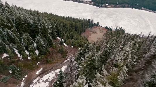 冬季穿越机飞越森林雪山山脉航拍视频的预览图
