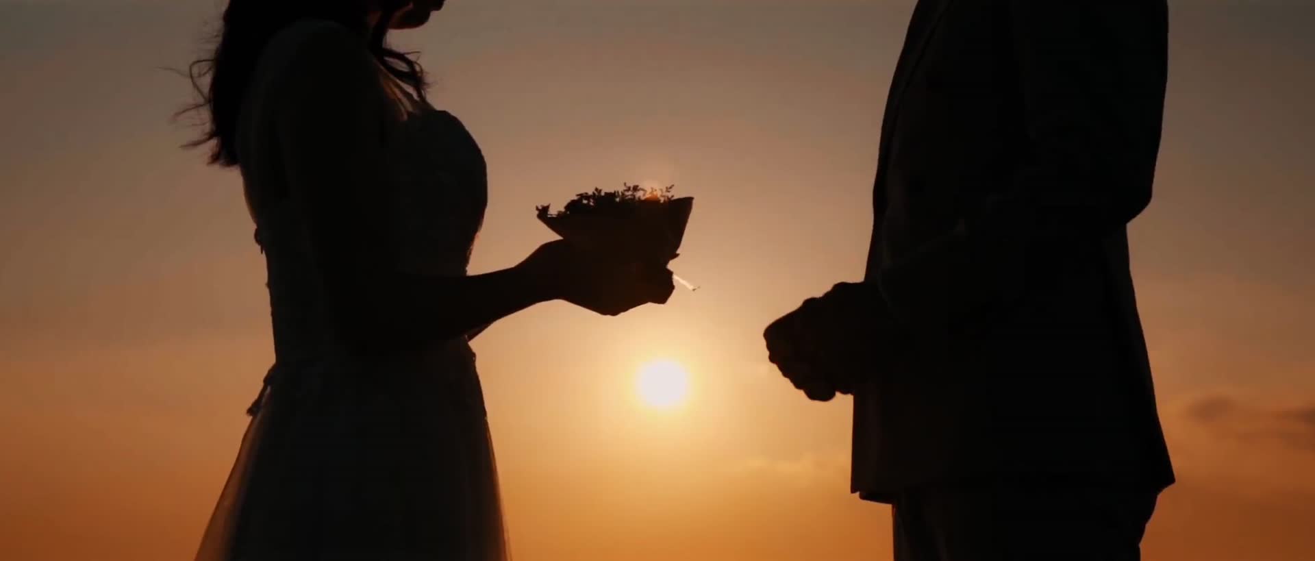 海边婚礼夕阳沙滩散步唯美剪影视频的预览图