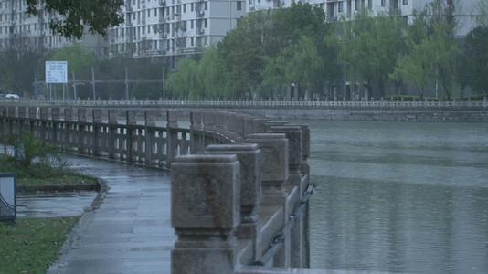 春雨夜幕下都市古镇桥边对岸柳树运镜视频视频的预览图