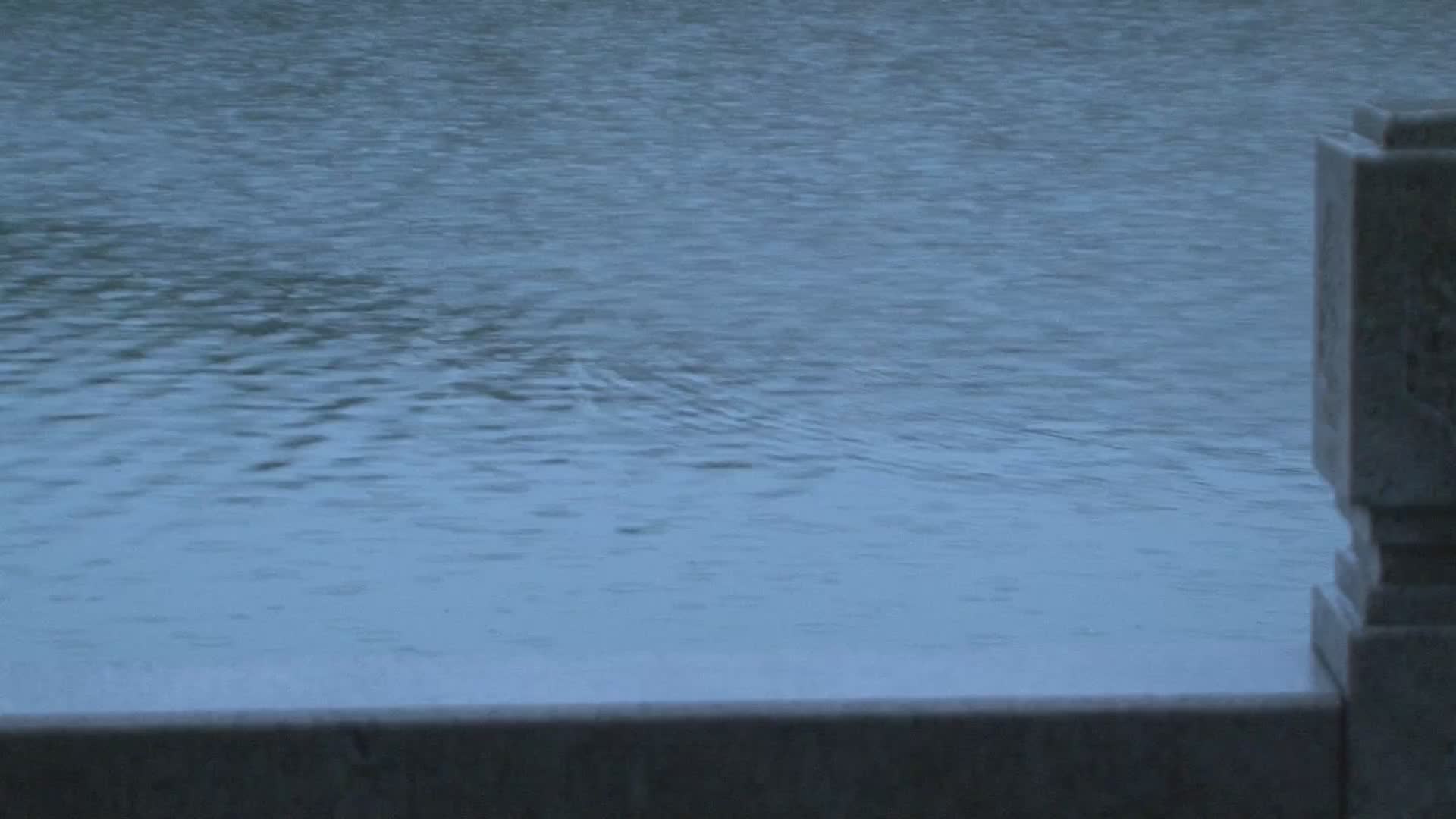 春雨夜幕下都市古镇桥边河水涟漪视频视频的预览图