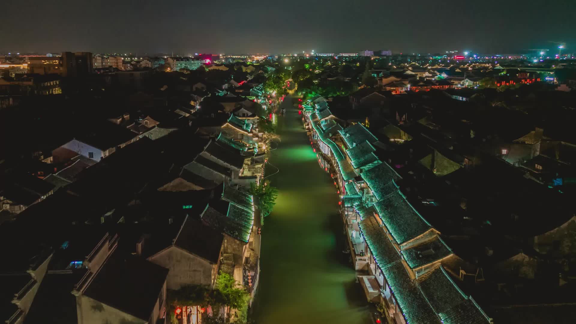 航拍浙江西塘古镇夜景延时摄影视频的预览图