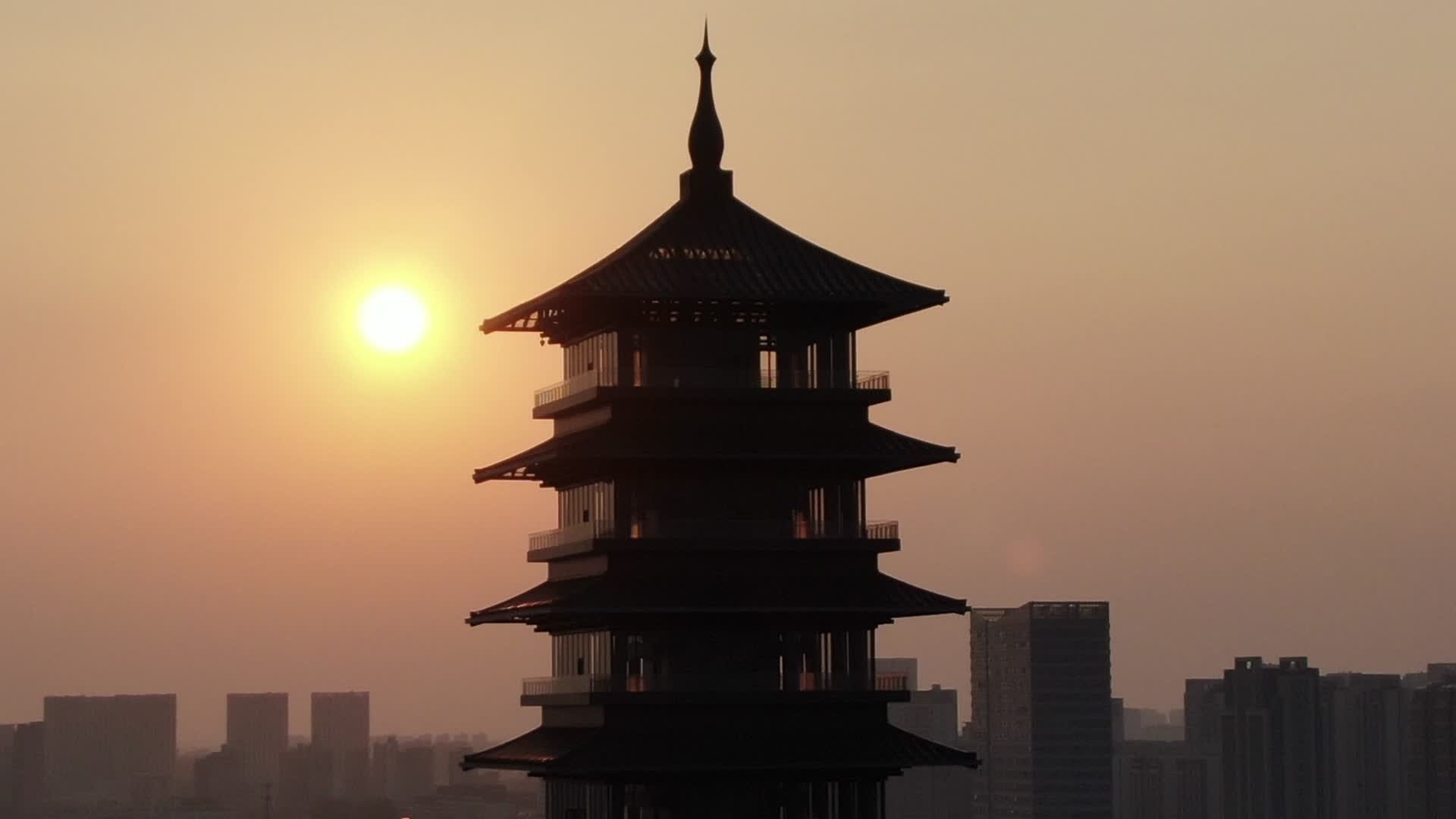 航拍中国大运河博物馆夕阳大运塔视频的预览图