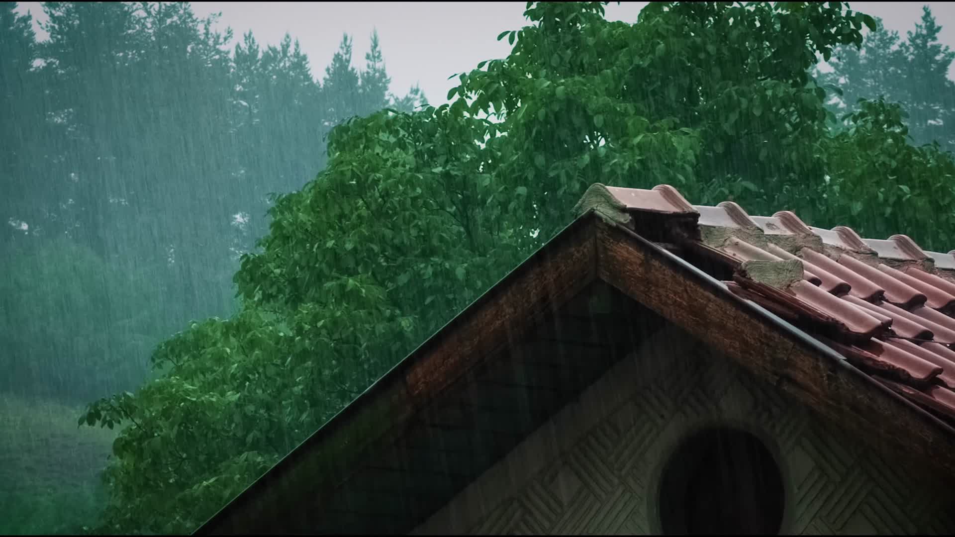 雨水拍打屋檐瓦片视频的预览图