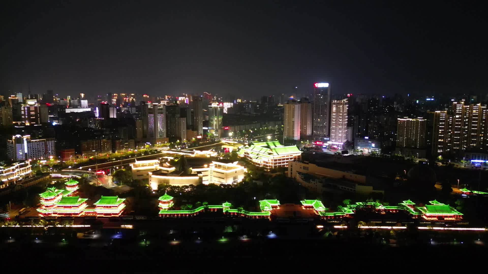 航拍江西南昌市图书馆夜景视频的预览图