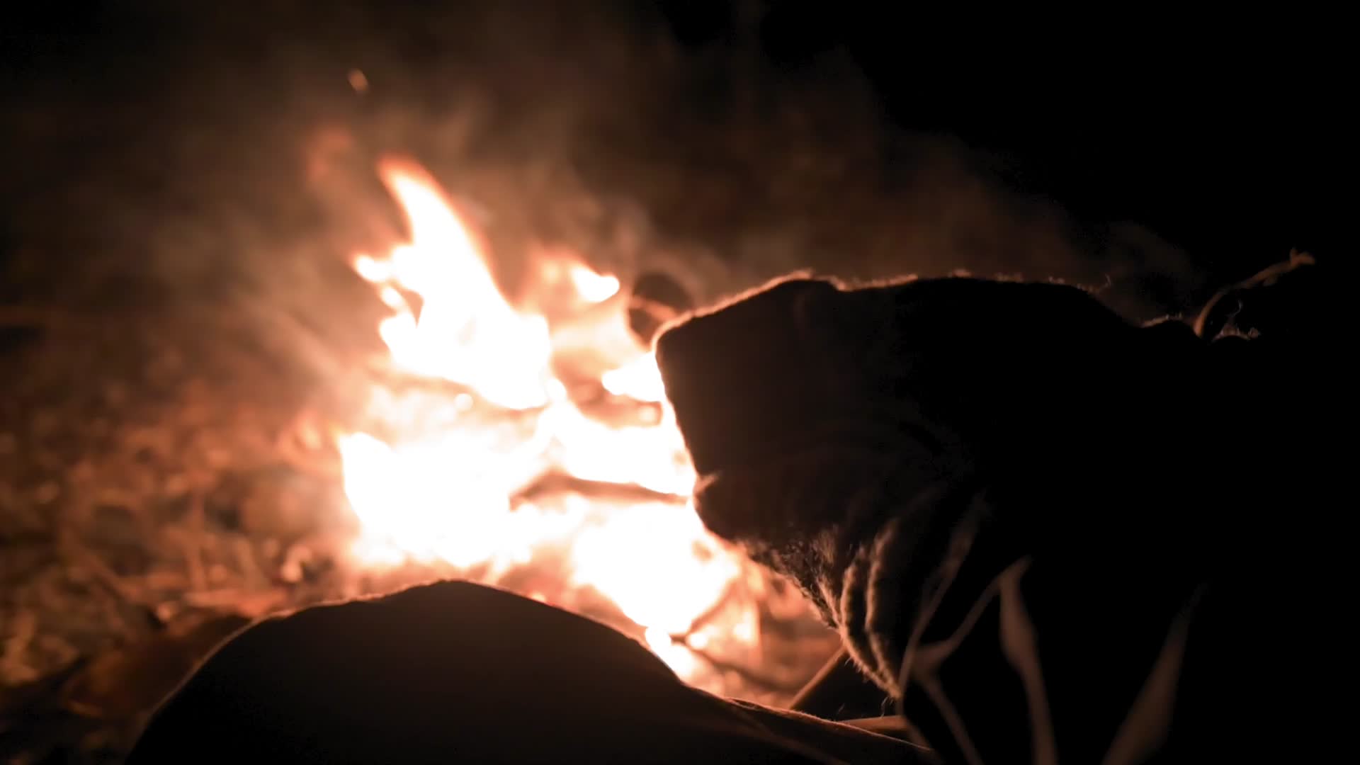 夜晚露营篝火取暖过夜视频的预览图