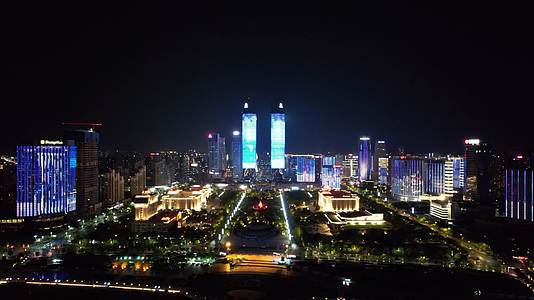 航拍江西南昌双塔红谷滩行政广场夜景视频的预览图