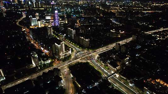 航拍浙江杭州城市夜景交通夜景视频的预览图
