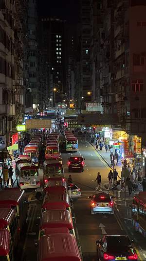 竖版香港旺角小巴夜景车流视频的预览图