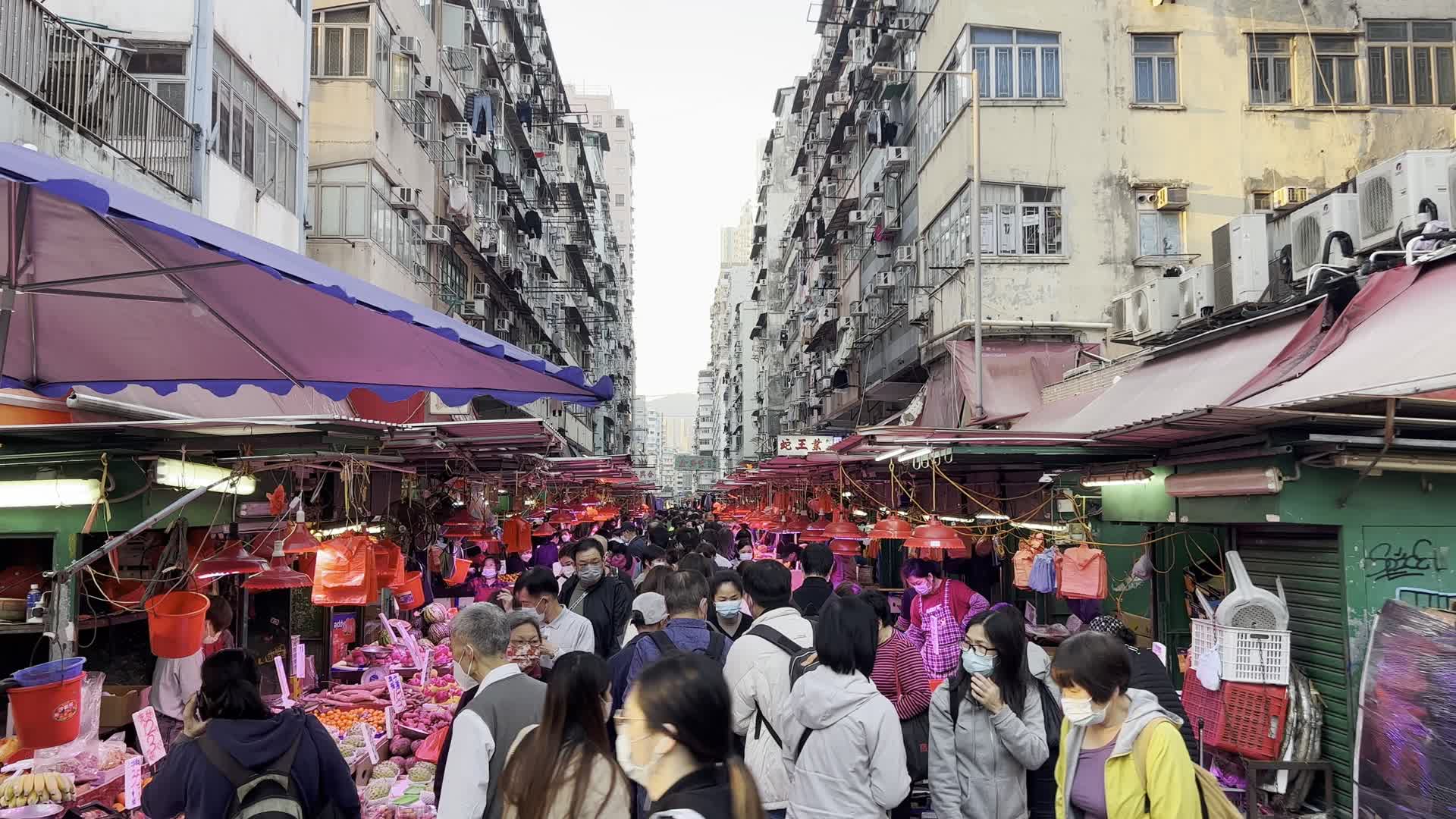 香港旺角菜市场街市视频的预览图