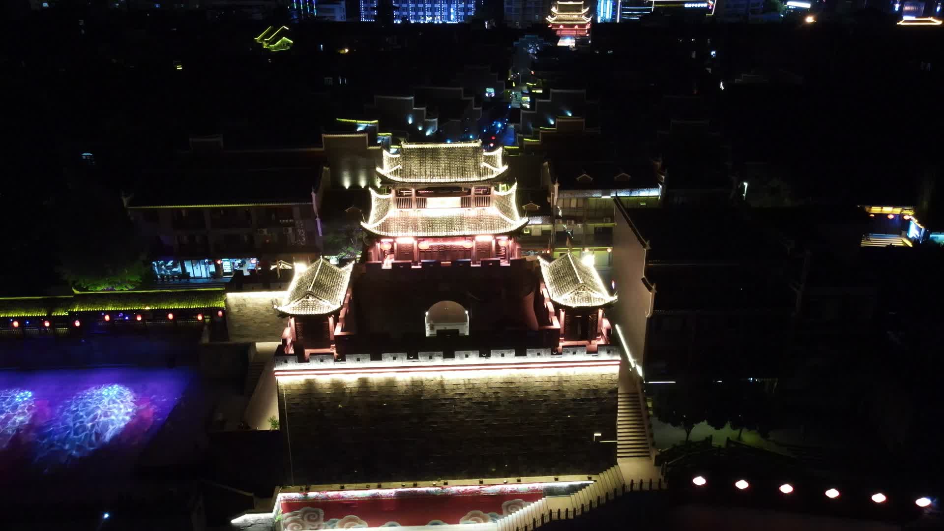湖南吉首乾州古城夜景灯光航拍视频的预览图