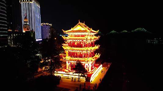 城市航拍湖北宜昌镇江楼夜景灯光视频的预览图