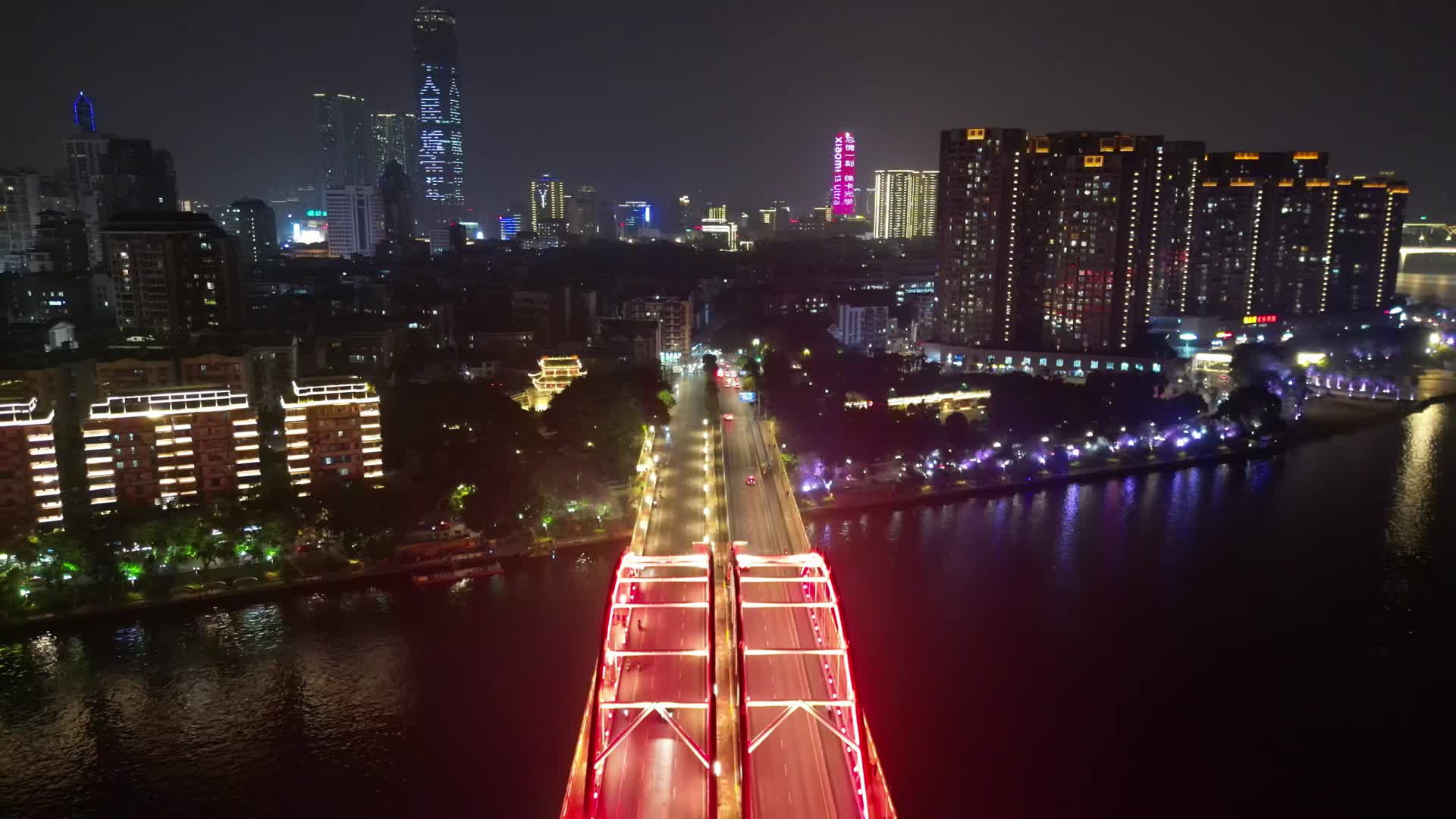 广西柳州文惠桥夜景灯光航拍视频的预览图