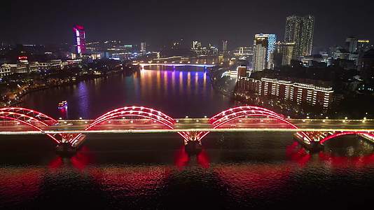 航拍广西柳州文惠桥夜景视频的预览图