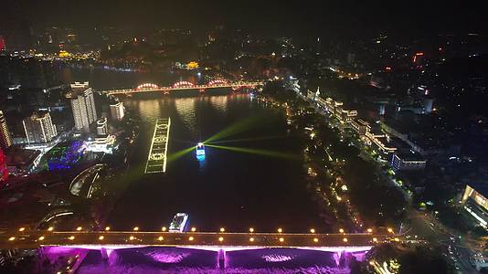 航拍广西柳州柳江夜景风光视频的预览图
