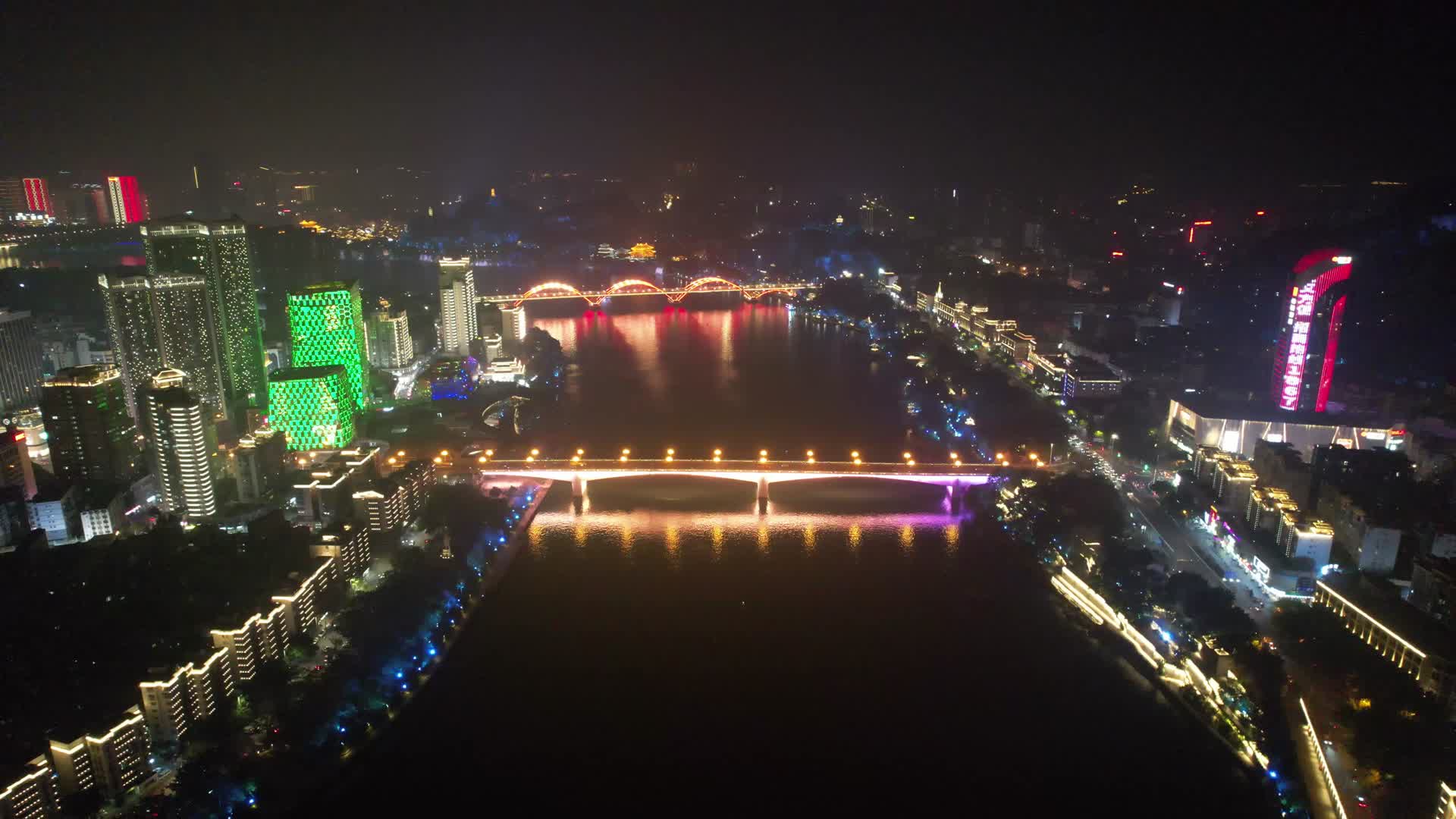 航拍广西柳州柳江夜景风光视频的预览图