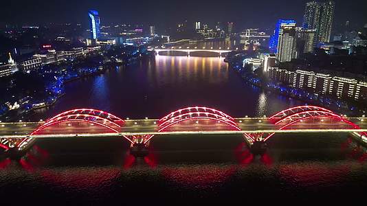 航拍广西柳州柳江文惠桥夜景视频的预览图
