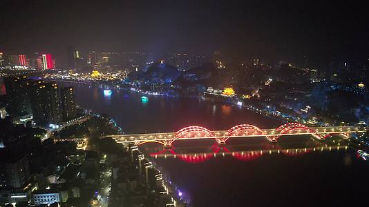 航拍广西柳州柳江文惠桥夜景视频的预览图