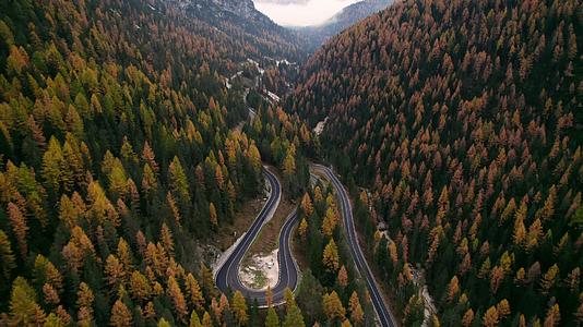 阿尔卑斯山唯美山川森林公路航拍视频的预览图