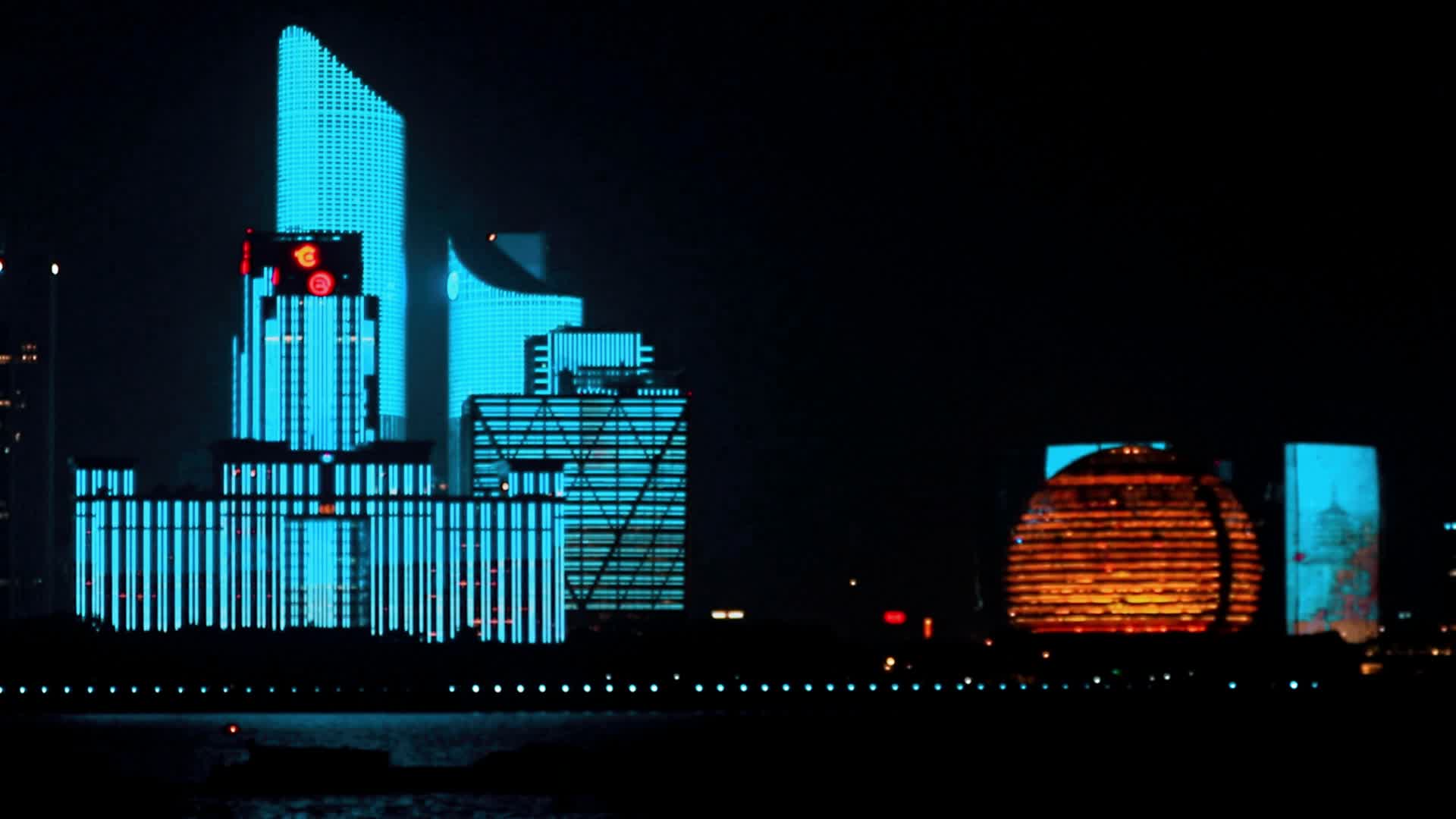 高清视频杭州钱江新城迎亚运灯光秀视频的预览图