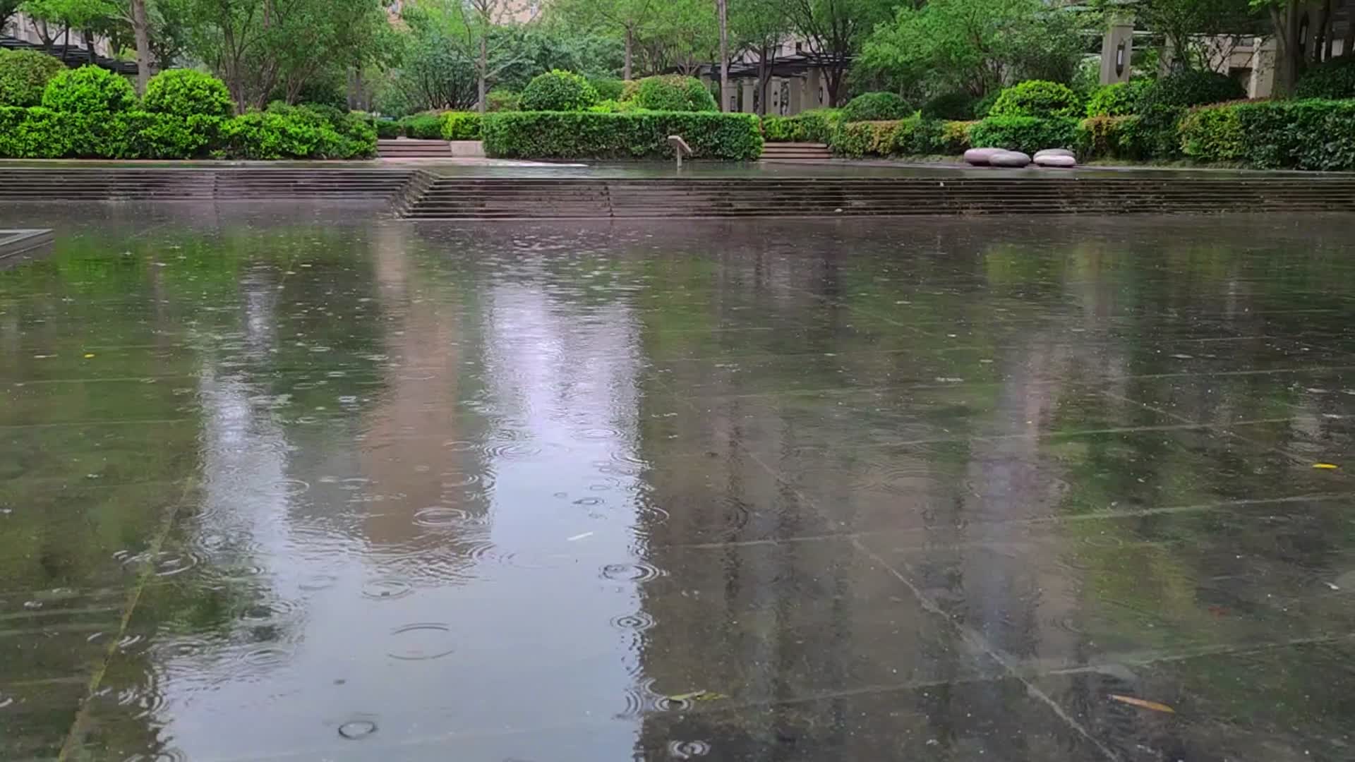 下小雨水中倒影高清实拍视频的预览图