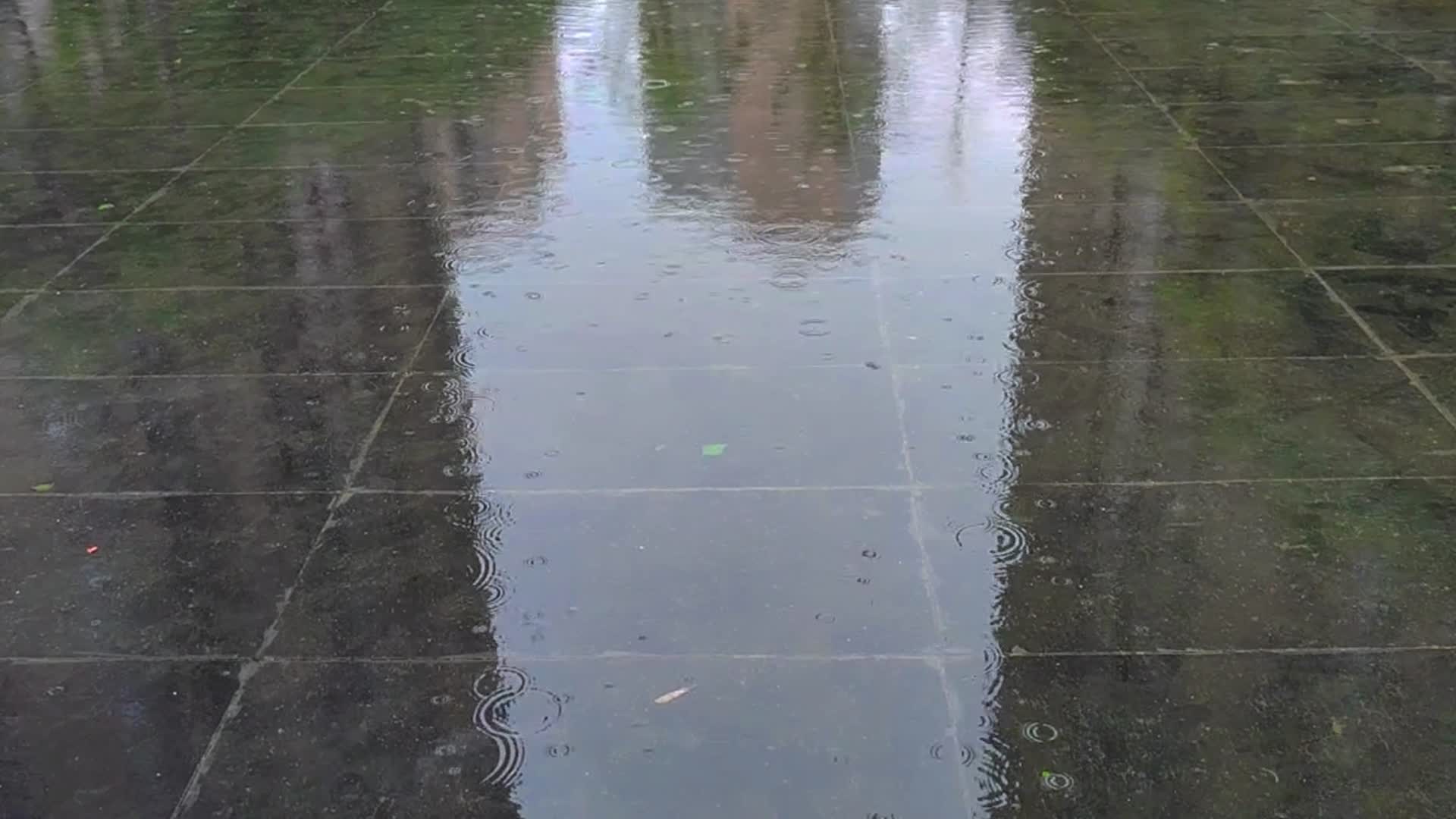 雨中雨滴水中倒影高清实拍视频的预览图