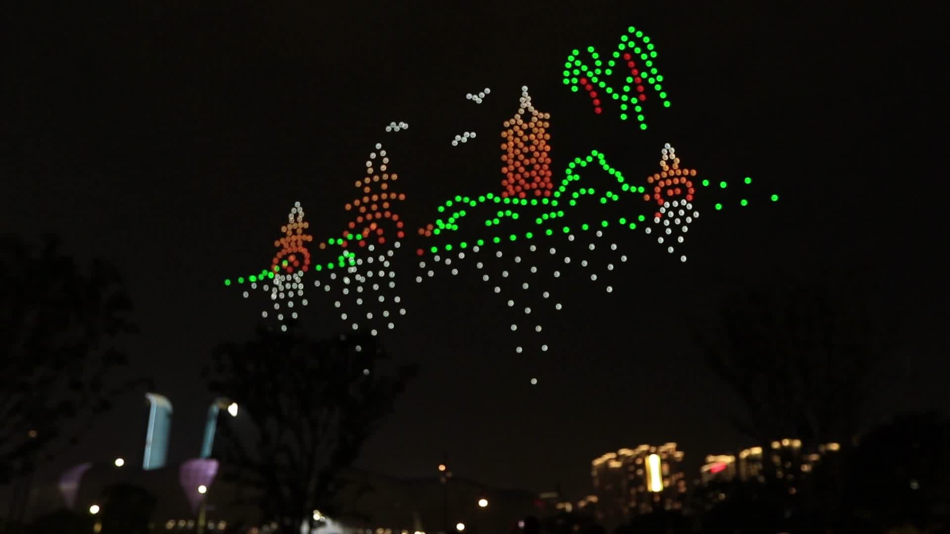 杭州奥体中心迎亚运无人机灯光秀之雷峰塔视频的预览图
