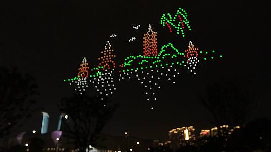 杭州奥体中心迎亚运无人机灯光秀之雷峰塔视频的预览图
