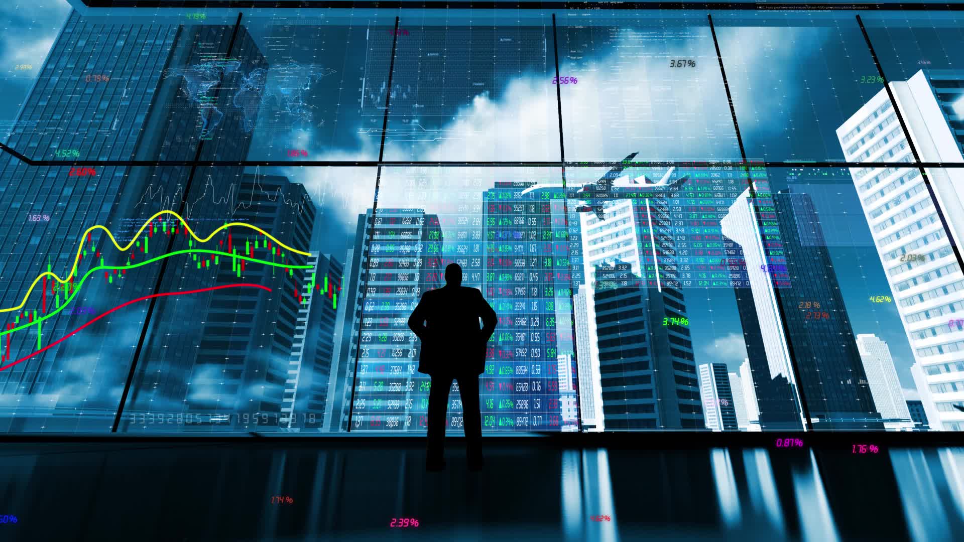 金融界商务成功人士俯瞰股市图表视频的预览图