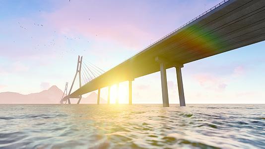 落日余晖下的跨海大桥航拍视频的预览图