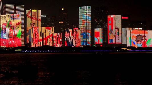 杭州城市阳台灯光秀全民迎亚运视频的预览图