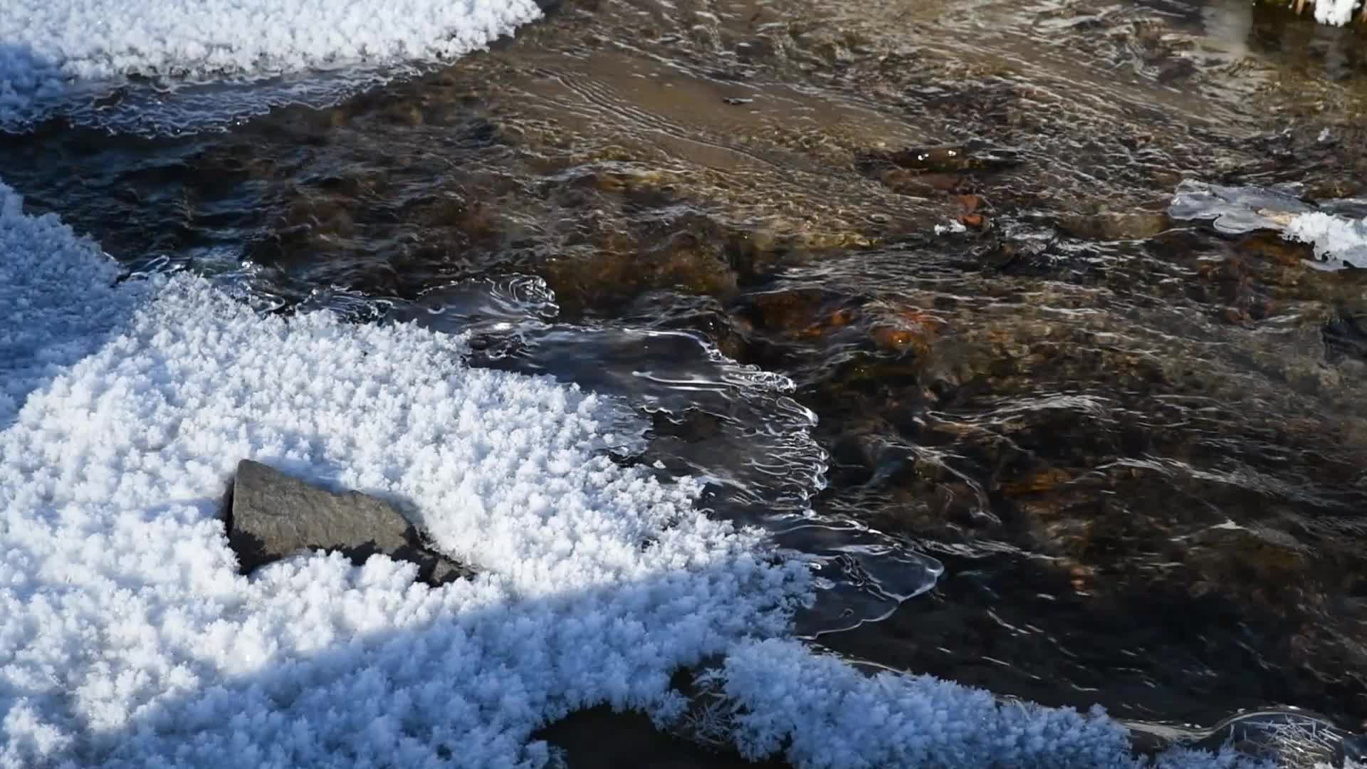 冬天冰雪下流淌的河水视频视频的预览图