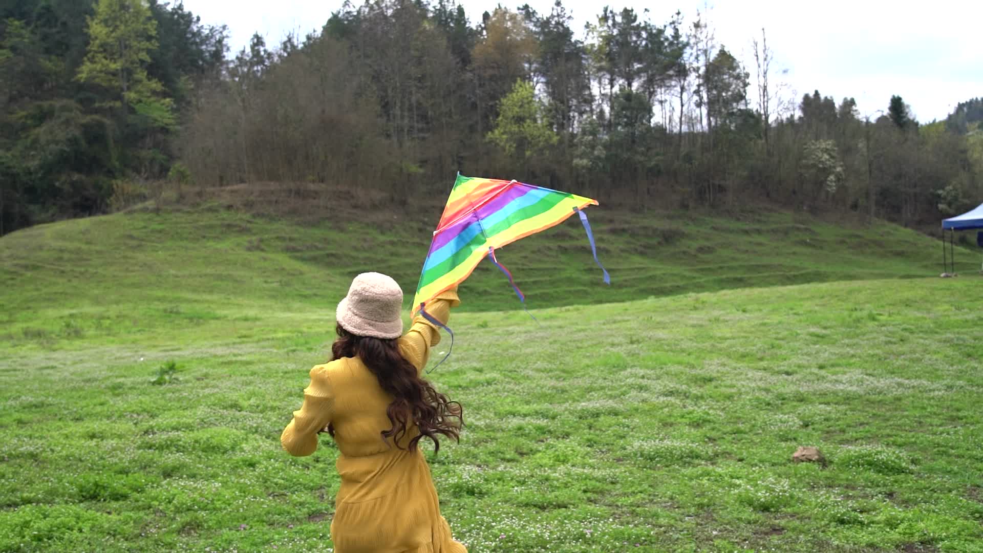4K美女放风筝奔跑背影实拍视频视频的预览图