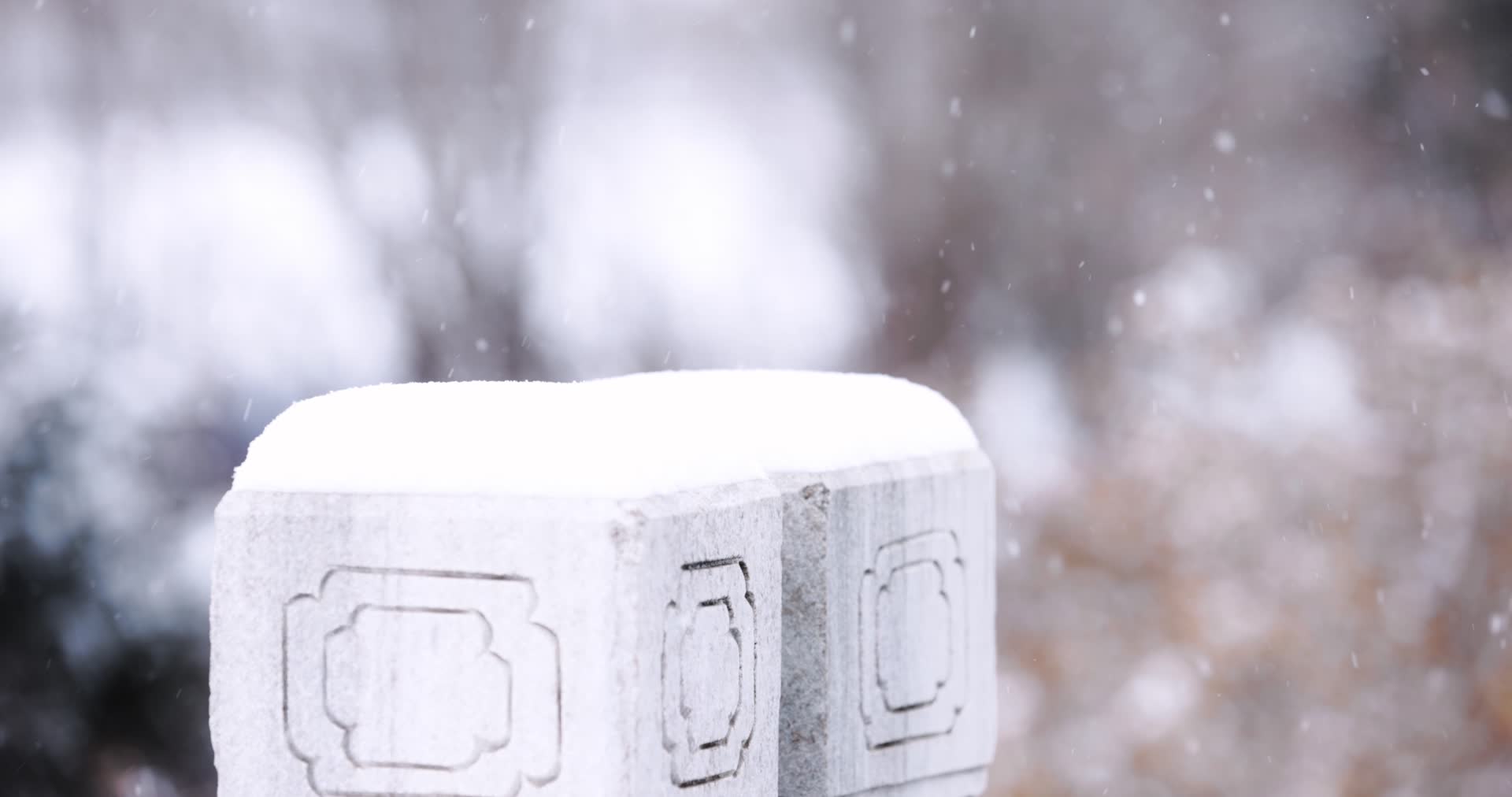 冬天大雪中的石墩石柱视频的预览图