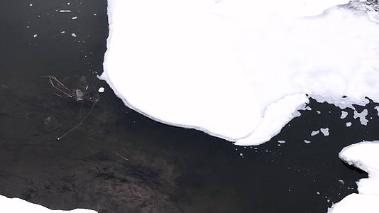 春天冰雪溶解的河流水面视频的预览图